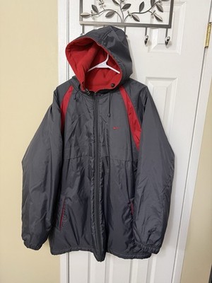 VINTAGE Nike Jacket Red & Gray Reversible Mens XL Nylon Fleece Y2K 90's Heavy