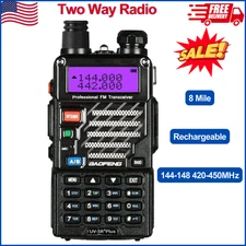 UV-5R+ Plus Two-Way Radio, Long Range, Rechargeable, with Earpiece, 144-148MHz