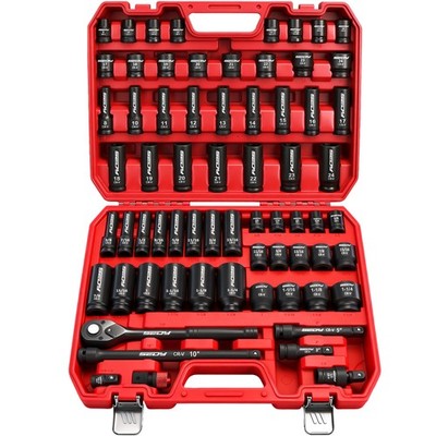 Master 1/2'' Drive Impact Socket Set, 67-Piece Standard & Deep Impact...