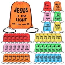 SilTriangle 30 Pcs Christian Drawstring Backpack Bulk Easter Religious Gift B...