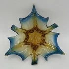 Vintage Murano Italian Art Glass Leaf Bowl Blue and Amber