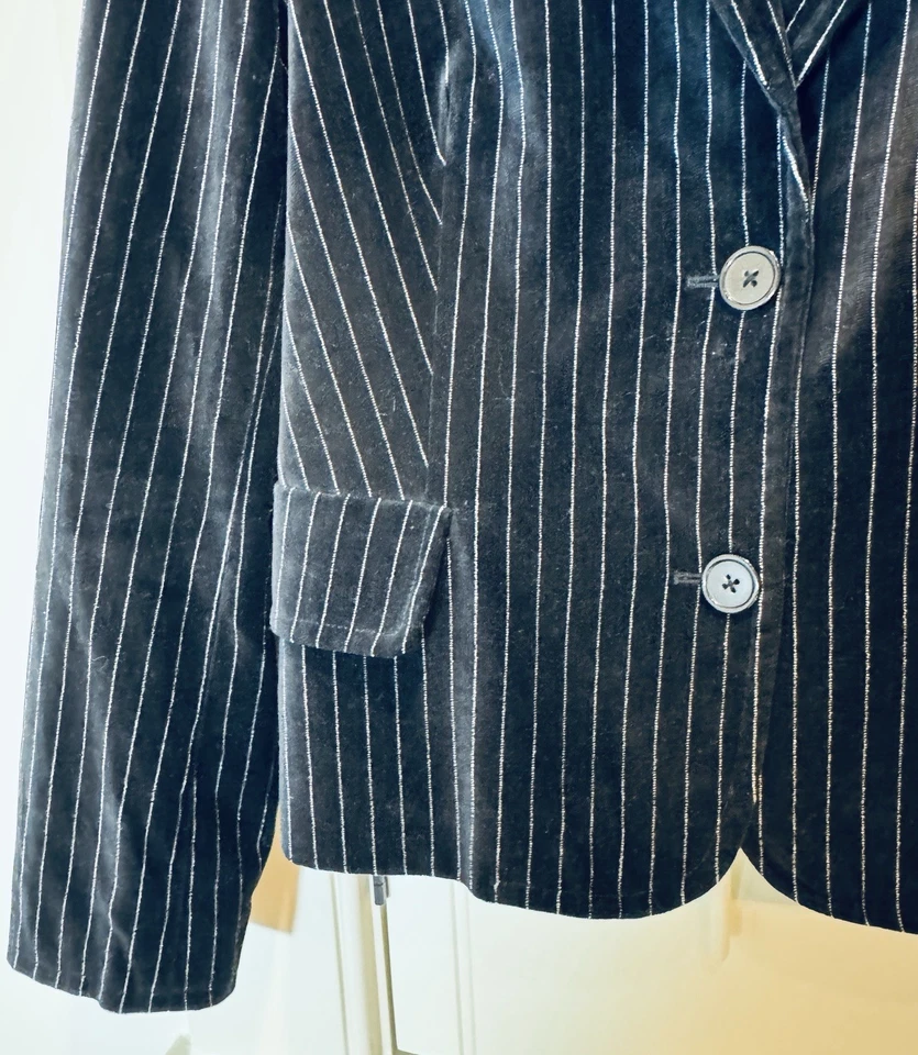 Chaqueta Blazer Mossimo Negra Terciopelo Rayas Forrada Talla Pequeña Mujer NUEVA Foto 3 de 4