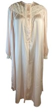Christian Dior Vintage Lace Trim Blush Satin Long Sl Nightgown L