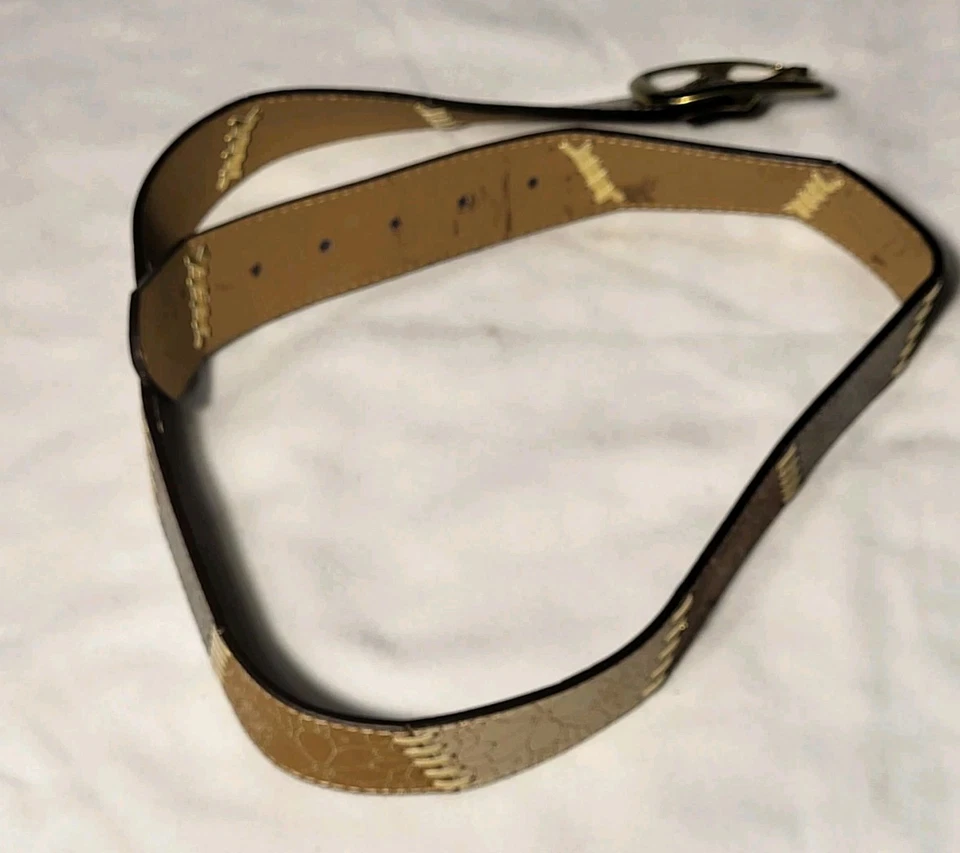 Cinturón para mujer con retazos de cuero sintético reliquia colores neutros hebilla grande dorado Foto 3 de 4