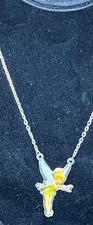 Vintage Disney Tinker bell Shiny 1-3/4  Charm And 17  Necklace Pendant Glittery