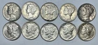 1941 - 1945 Mercury 10c Silver Dimes Lot of 10