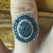 Natural Blue Diamond Sterling Silver Ring Size 6