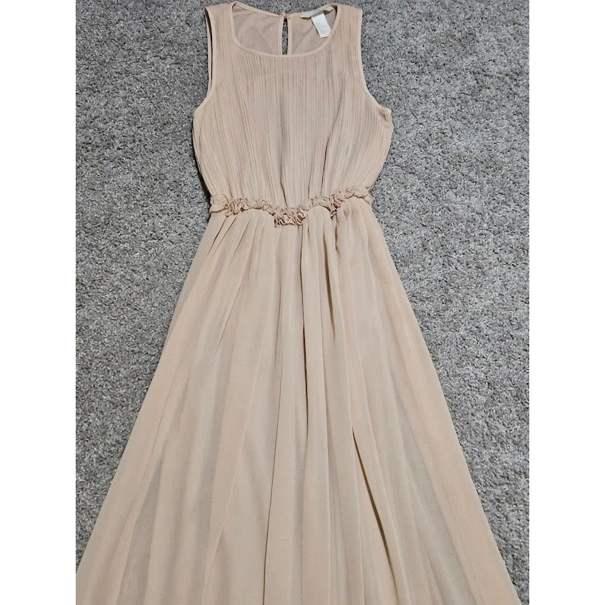 H&M Maxi Dress Women Size 4 Beige Chiffon Bridesmaid Formal Event Classic - Image 2 of 4