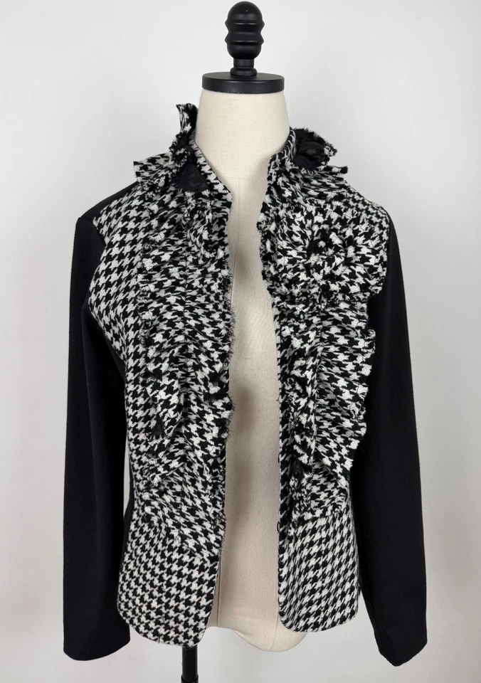 Vintage Alberto Makali Jacket Womens Medium Houndstooth Plaid Wool Blend Y2K - Image 3 of 4