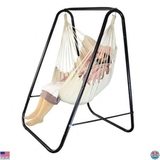 Sturdy Hammock Chair Stand with Padded Swing, Easy Assembly, Supports 500 LBS