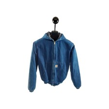 Vintage Carhartt Denim Hooded Blanket Lined Jacket Y07 DST Youth Size XL