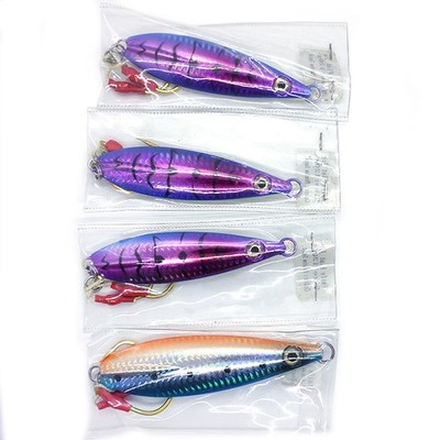 NEW 4pcs  120g 200g flat fall Vertical Jigging Knife Metal jig gold assist hook
