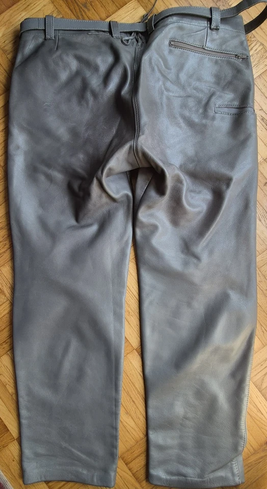 Lederjeans mit Doppelzip. Zimmermannstil, Graues Glattleder. Gr. 54/56 - Bild 3 von 4