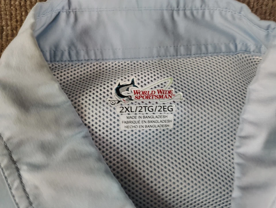 Camisa de pesca deportiva mundial para hombre 2XL manga larga con botones ventilados azul Foto 4 de 4