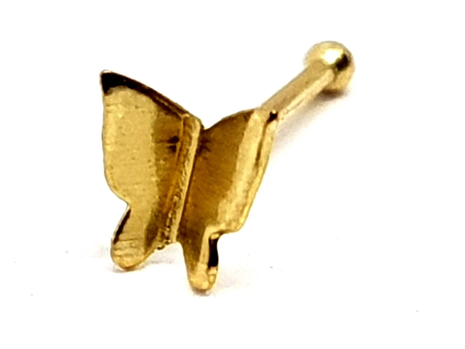 Mariposa Oro Nariz Stud 9k 9ct Oro 22g (0.6mm) Nariz Hueso Ball Body Piercing... - Imagen 2 de 4