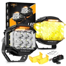 AUXBEAM 5 Inch 168W Spot Beam Double Side Shooter LED Round Pod Lights+Amber DRL