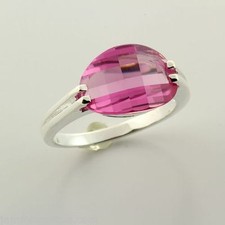 CLEARANCE Sterling Lab Created Pink Sapphire Boat Design Ring Size 7
