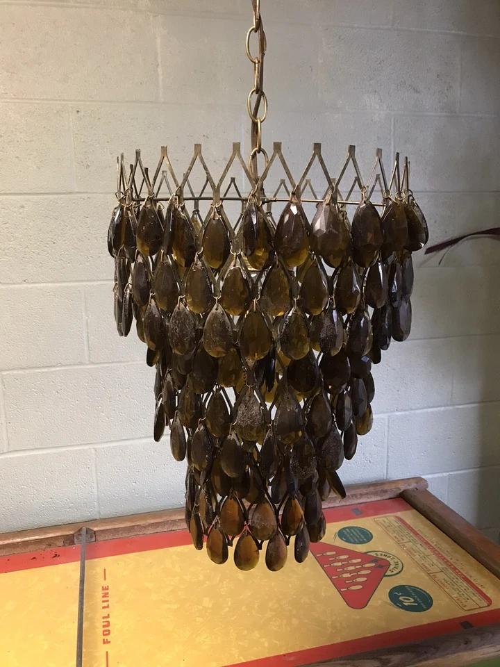 ANTIGUA LÁMPARA DE ARAÑA MCM CRISTAL MARRÓN ÁMBAR DE COLECCIÓN ENCHUFE Y USO Foto 2 de 4