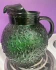 Vintage Anchor Hocking Green Textured Glass Ball Bubble Lido Milano Pitcher