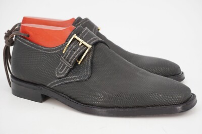 $1895 AMEDEO TESTONI 5.5 6.5 LIZARD LEATHER MONK NORVEGESE HANDMADE TREES BLACK