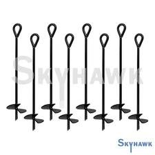 8-Pc Pack 16" Heavy Duty Ground Anchor Set Earth Auger Helix Tie Down Tent Stake