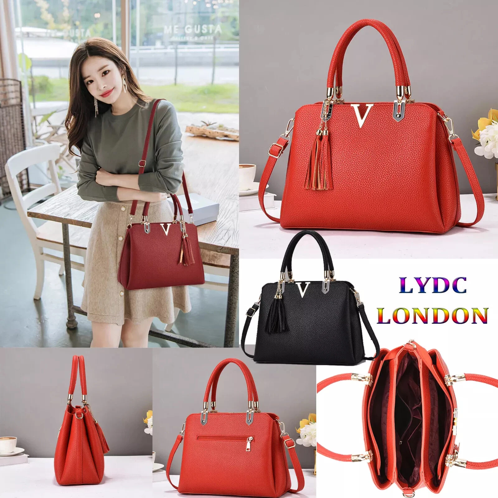 Ladies Large Black Tote Bag Women Faux Leather Designer Shoulder Handbags Work