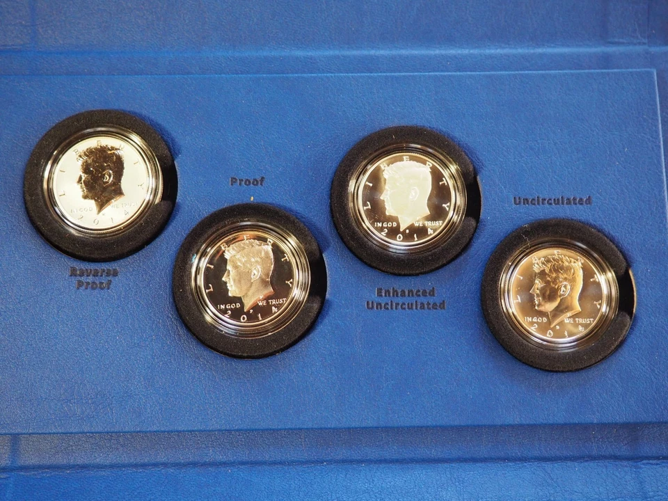 2014 50C СЕРЕБРЯНЫЙ КЕННЕДИ ПОЛОВИНА ДОЛЛАРА 50-ЛЕТИЕ 4 МОНЕТЫ НАБОР В OGP W P S D - Изображение 2 из 4