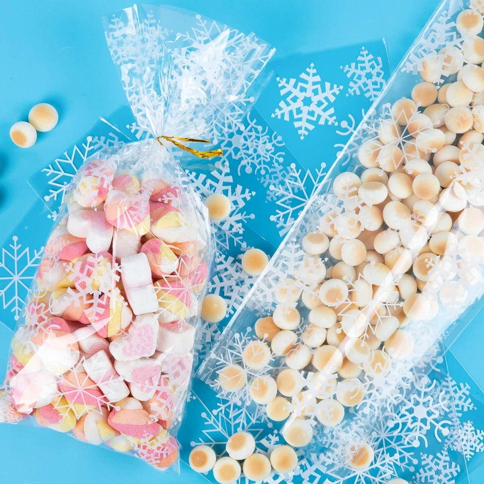 Bolsas de celofán 200 piezas bolsas de golosinas de Navidad 5X11 con corbatas bolsas de regalos blancas Sno Foto 2 de 4