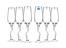 Neman 6 oz Elegant Hand-Made Glass, Curved Stem Champagne Glasses, Set of 6