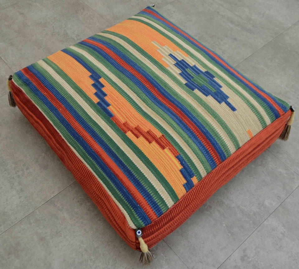 Hand Woven Floor Cushion 26″ X 28″ Turkish Hand Made POUF Sitting Pillow OTTOMAN - Image 2 of 4