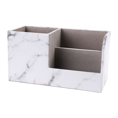 Multifunction Marble Leather Desk Stationery Pen Pencil Holder Storage