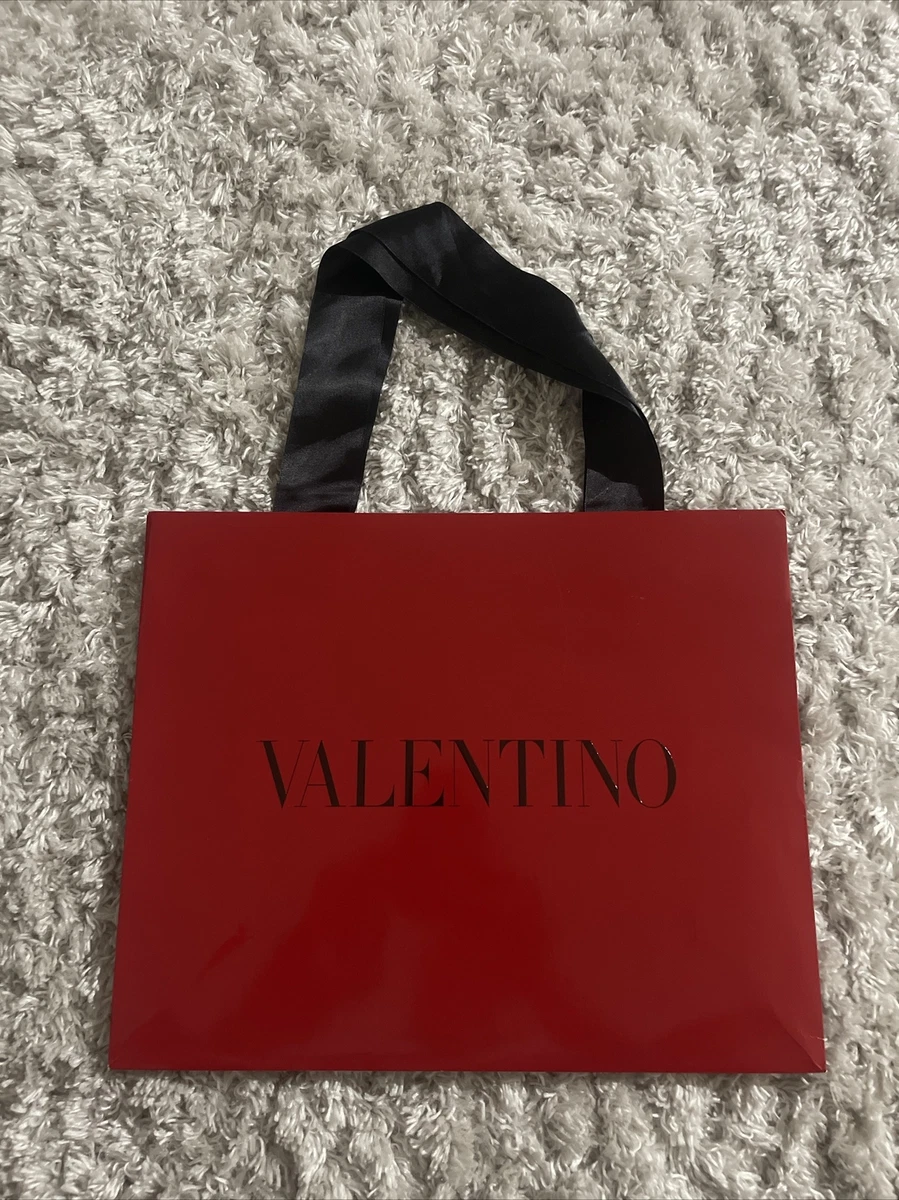 VALENTINO Red Gift Bag 13 X 16 X 5.5 W Red Logo Rope Black Handle Authentic