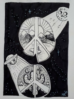 Daily Sketch Original Ink Drawing Peace On Earth By Michelle Ranson Ebay