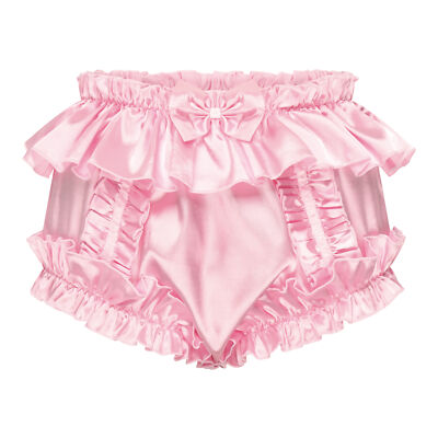 Sissy Frilly Ruffled Satin Full Coverage Adult Diaper Cover Briefs Panties