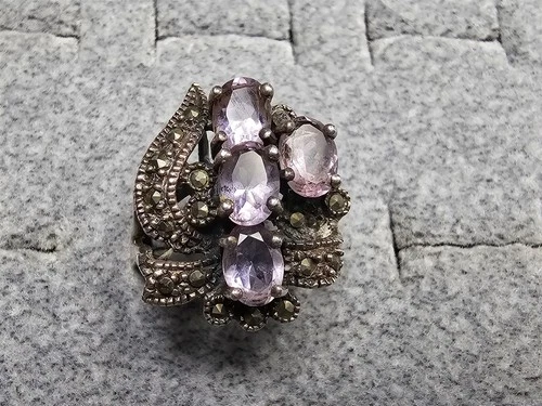GRANDMA GRABE'S BEAUTIFUL VINTAGE 925 STERLING SILVER AMETHYST 7G RING SIZE 9