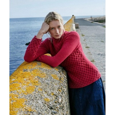 Irelands Eye Cable Knit Sweater Red Wool Cashmere Trellis Large