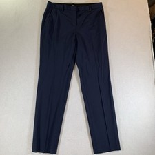 Theory Straight Wool Blend Trouser Pant Women's 6 Navy Blue Stretch