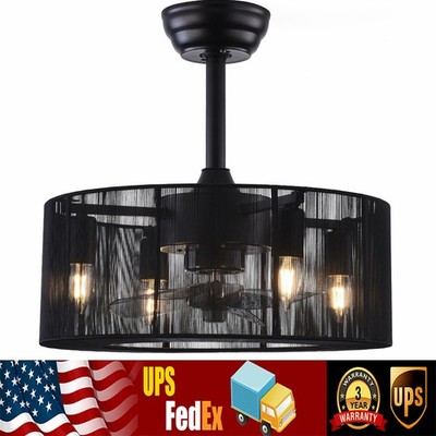 18'' Vintage Farmhouse Fandelier Lamp Caged Ceiling Fan Light w/ Remote Black