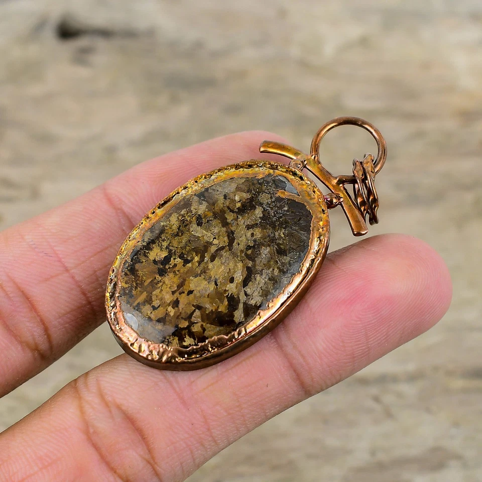 Daughters Day Sale Copper Bronzite Gemstone Unique Electroformed Bezel Pendant - Image 3 of 4