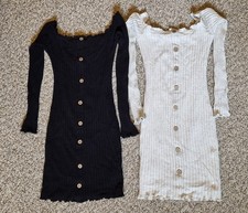 Fashion Nova Knit Mini Dress Black/Oat Size XSmall Lot 2 Stretch READ