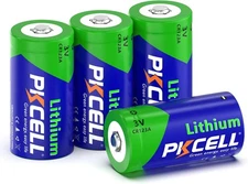 PKCELL CR123A 3V Lithium Battery 4-Pack 1500mAh 123A Batteries 4 Pack 