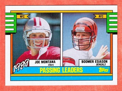 1990 Topps #229 1989 Passing Leaders (Joe Montana / Boomer Esiason) Card  (586)