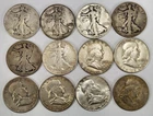 Lot of 12 Walking Liberty & Franklin Half Dollars 1918-1963 90% Silver