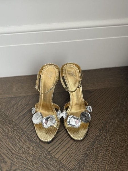 Women Heels Gold Leather 39