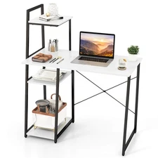 Computer Desk w/ Shelves 3-Tier Storage Bookshelf Ladder-shaped Metal Frame