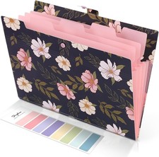 Accordion File Organizer, Floral Expanding File Folders with 5 Pockets, Cute