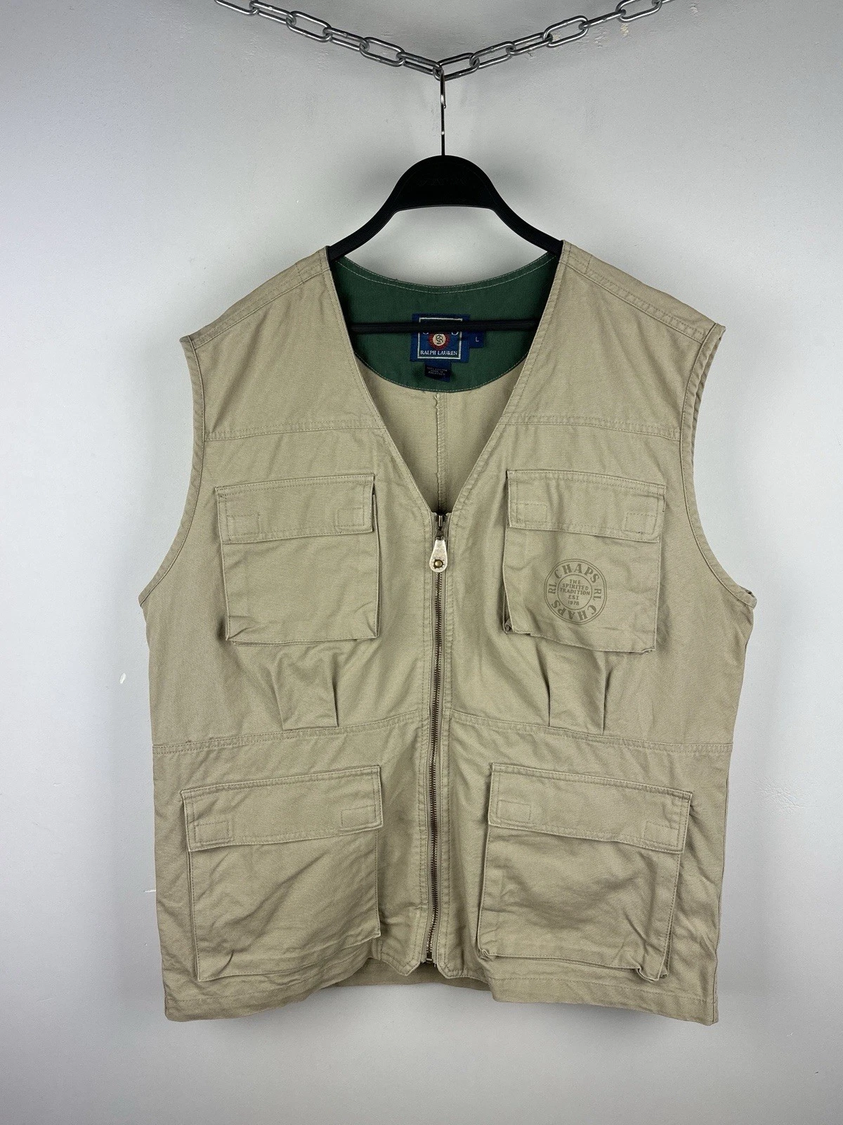 Vintage Chaps Ralph Lauren Field Utility Vest Full Zip Fishing Men’s Size L