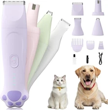 Dog Paw Trimmer - 4-in-1 Clippers Grooming Kit with Low Noise & Lavender 