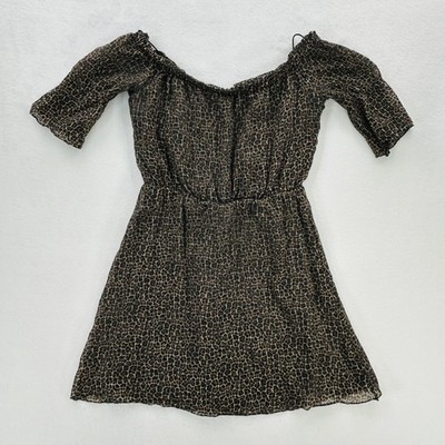 Saint Laurent Dress Womens 38 Brown Animal Print Off Shoulder Mini Italy Party