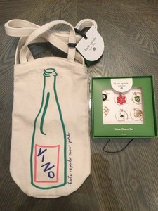 NWT Kate Spade New York Target Wine Embroidered Canvas Tote Bag and Wine Charms